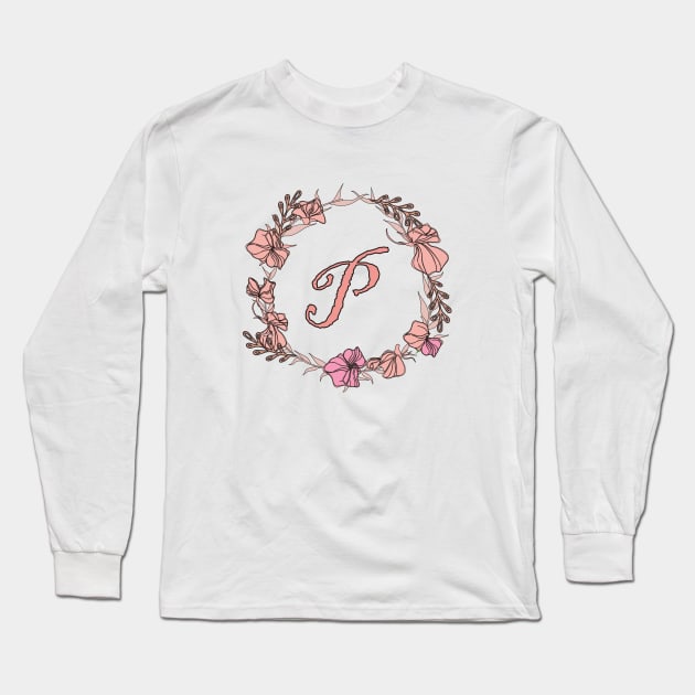 Letter P Rose Pink Initial Monogram - Letter p Long Sleeve T-Shirt by Tilila
